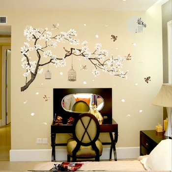 187 * 128 cm Velik obseg Stenske Nalepke Drevo, Cvet Ptica Slike Doma Dekoracijo Okolij za Spalnico DIY Soba Dekor PVC Ozadje