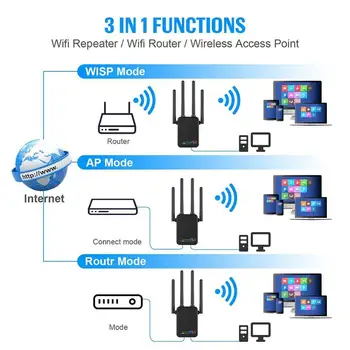 2,4 Ghz WiFi Repetitor Brezžičnega Wifi Extender 1200Mbps Wi Booster Wi-Fi 802.11 N Wifi Signala Repiter Dolgo Vrsto fi 2.4 G Ampli S6E5