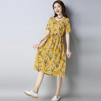 2020 Nove Ženske Obleke Poletje Letnik Priložnostne Dolg Rokav Obleka Retro Kitajski Slog Tunika Cvet Tiskanja Plus Velikost Obleko