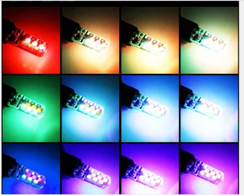 2Pcs Nov RGB, T10 Led W5W 12SMD avto žarnica COB luč 12V barva multimode avto žarnice z daljinskim upravljalnikom