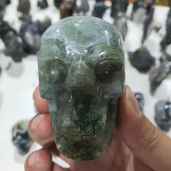 330gNatural Geode Agate Lobanje Kip Kristalno Mineralni Kamen Lobanje Figur Izrezljano Glavo Kosti Feng Shui Zbirka