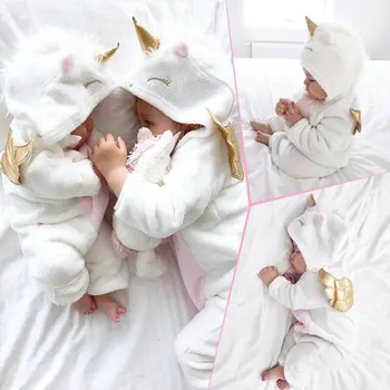3D Samorog Newborn Baby Dekle Flanela Romper Jumpsuit Obleke Topla Oblačila Pozimi