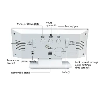4 V 1 LED Ogledalo Elektronske Ure Koledar/ Alarm/ Temperatura/ Noč Svetlobe, LCD Zaslon, USB Kabel za Polnjenje Digitalna Budilka