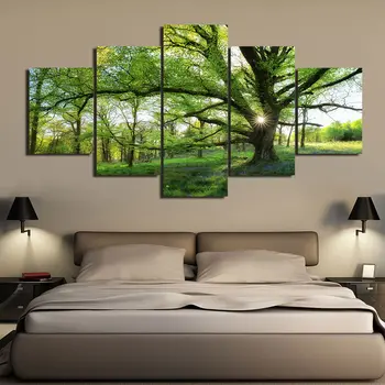 5 Kos platno umetnosti tiskanja zeleno drevo velike kulise slikarstvo stenske slike umetnosti za dnevna soba spalnica okvir F1828