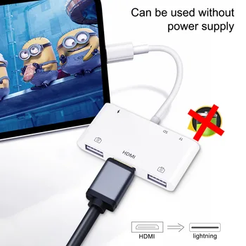 6 v 1 Strele Središče za HDMI Digitalnih AV Adapter, Ni Treba, Moč, Dual USB, TF, SD Card Reader, iOS 14, 1080P za iPhone 12 iPad 8