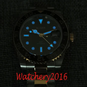 BLIGER Oblikovanje blagovne Znamke Luksuzni Watch Samodejno Črno Gledati GMT iz Nerjavečega Rose Zlata, temno modra Keramične Plošče Mehanske Mens Watch