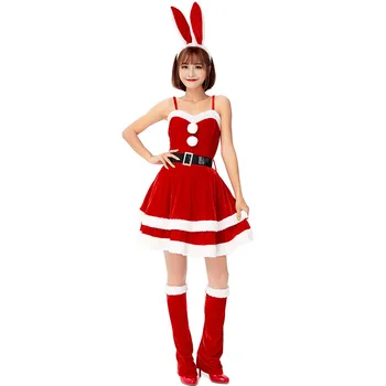 Božič obleko božiček kostum Srčkan zajček dekle rdečo obleko Božič pustni kostum za noč