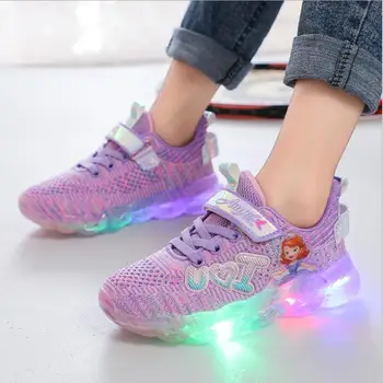 Disney Otroci Priložnostne Čevlji z LED Luči Dekleta Superge 2020 Jeseni Nova Princesa Čevlji za Najstnike Dekleta Velikost 26*36 Lumious