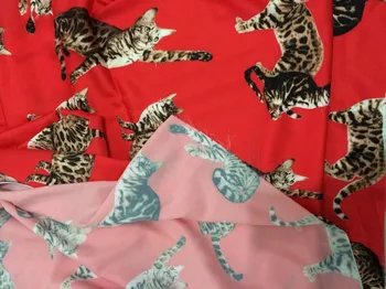 GD kažejo, rdeče mačka tiskanja obleko tkanine, navpično občutek DIY ročno obleko, srajco Saten cheongsam krpo.