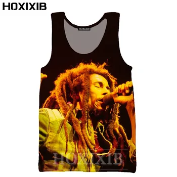 HOXIXIB 3D Tiskanja Pevec Bob Marley Telovnik Športna Fitnes Moških Vrhovi Tank brez Rokavov O Vratu Spodnja Cosplay Črni Moški Pulover
