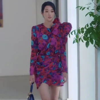 Kpop Seo Yea Ji isto poletje moda novo obliko nepravilnih seksi obleka ženske korejski Ulične osebnost dolg rokav mini obleke