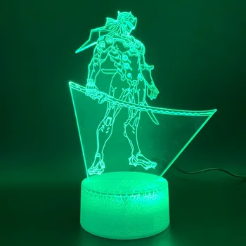 Led Nočna Lučka Igra Overwatch Shimada Genji Slika Nočna Doma luminaria Svetle Base Otrok Darilo za Otroke Spalnica 3d Lučka