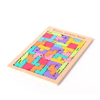 Lesene risanka živali jigsaw uganke izobraževalne igrače za otroke homeschool potrebščine, tetris igre, 3D sestavljanke, puzzle geometrijski
