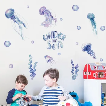 Louyun Srčkan risanka stenske nalepke ocean meduze vzorec nalepke otroška spalnica dekoracijo doma QT1562