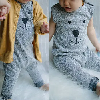 Malčka Newborn Baby Dekleta Fantje Risanka Krzno Nosijo Plesti brez Rokavov Romper Playsuit Jumpsuit 1PCS Obleke Oblačila