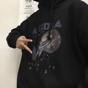 Mens Svoboden Hoodies Harajuku Hoodies Japonski Slog Natisnjeni High Street Ulične Dolgimi Rokavi Moški Punk Stil Modni Sweatshirts