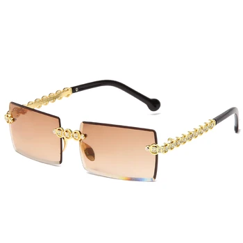 Moda Rimless Diamond sončna Očala blagovne Znamke Design Ženske Kvadratek Kovinska sončna očala Luksuzni Odtenki UV400 Očala Gafas De Sol