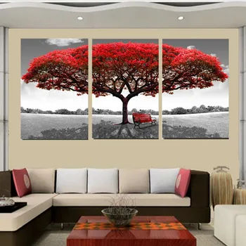 Modularna Platno HD Natisnjene Slike Wall Art Plakat 3 Kosov Rdeče Drevo Umetnosti Pokrajino Slike Doma Dekor Za dnevno Sobo Okvir