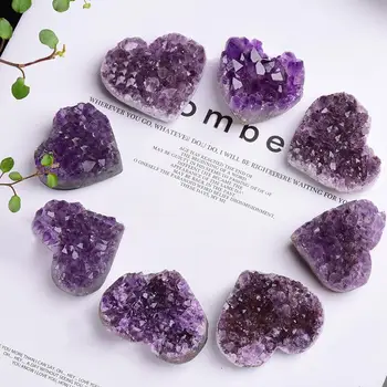 Naravni Ametist Srce Oblika Kristalov Kremena Zdravilni Kamen Za Dom Dekoracijo Ornament Kolekcije Vijolična