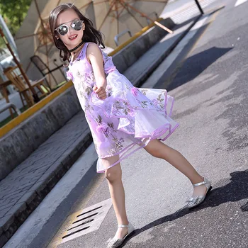 Novo Otroci Dekliška Obleka za Poletje Princesa Obleko dekle romantično Organza Trend Športna Oblačila Romantično brez Rokavov Flower Fairy Oblačenja