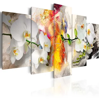 Platno Slikarstvo Moda 5 Plošči Tiska Čudovite Orhideje Cvetje Plakat HD Wall Art Modular Pop Slike Doma Otroci Soba Dekor