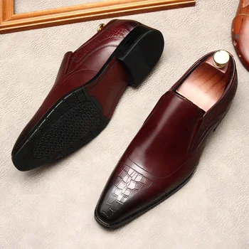 Priložnostne Poslovni Moške Obleko Čevlje Pravega Usnja Kave Barva Črna Stranko Poroko Mens Loafers Slide Na Modni Urad Čevlji