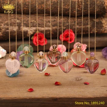 Srce Oblika Quartz Crystal Stekleničke Parfuma Obesek Ogrlico,Naravnih Draguljev Kamni Eterično Olje Difuzor Tehtnica Ogrlica Ugotovitve