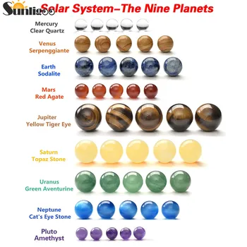 Sunligoo Solarni Sistem 9 Planetov Kristalno Kroglo Žogo Kolektivne Figurice Ročno Naravnega Kamna Leseno Stojalo Planetov Doma Dekor
