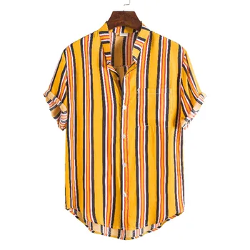 Trak Moški Majica Kratek Rokav 2020 Poletje Priložnostne Stojalo Ovratnik Pisane Modne Print Majica Moški Bombaž Plaži Havajske Srajce