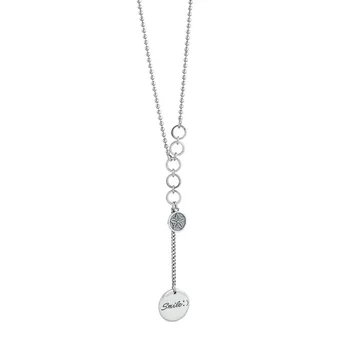 Trendi 925 srebro povezavo verige ogrlica nasmeh in začetno obesek ogrlice za ženske