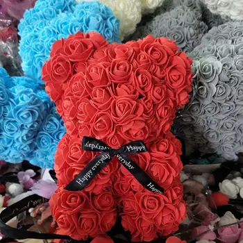 Valentinovo Darilo 25 cm Rdeče Rose medvedek Rose Cvet Umetno Okraski za Božična Darila Ženske Valentines Darilo