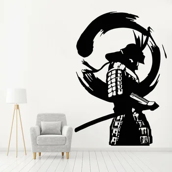 Vinil Stene Decals je Japonski Bojevnik Enso Zen Krog Samurai Azijskih samolepilne Stenske Nalepke Človek Jama Umetniške Dekoracijo Z330