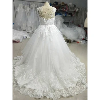 Visoka kakovost Pearl dekoracijo poročna Obleka S Čipko Vestido De Novia Princesa Letnik Poročne Obleke Realno Sliko Poročne Obleke