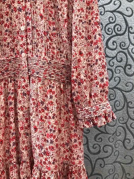 Zadnji Modni Obleko 2021 Pomlad Poletje Oblikovalec Ženske Sladko Malo Cvjetnim Tiskanja Dolg Rokav Mid-Tele Dolžina Priložnostne Obleko Bombaž