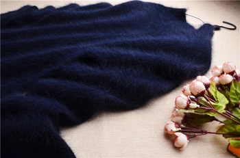ženske ženske modni kosmat angora zajec krzno pletenih dolgo flare rokavi tanek pulover mink kašmir pozimi skakalec pulover pull