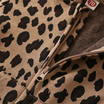 2020 Jeseni Baby Fantje Leopard Dolg Rokav igralne obleke Hooded Zadrgo Jumpsuits Obleke 0-24M