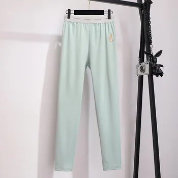 2021 pomlad jesen plus velikost svinčnik hlače za ženske velika slim priložnostne elastični pas, dolge športne hlače sivo zelena 5XL 6XL 7XL