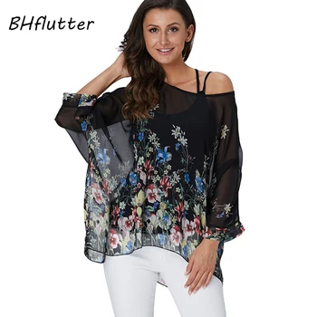 BHflutter Ženske Bluzo Majica 2019 Moda Batwing Priložnostne Svoboden Poletne Bluze Za Ženske Cvjetnim Tiskanja Šifon Vrhovi Tees Blusas Mujer