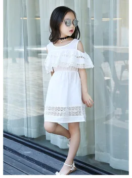 Dekleta Off Rami Obleko 2020 Poletje Slog, Čipke Obleko z Rokavi Najstniška Dekleta Modni Bombaž Votlih Si Obleko Dekleta Obleke