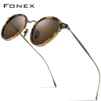 FONEX Titana Polarizirana sončna Očala Moških Acetat Letnik Okrogla sončna Očala za Ženske Ultralahkih Visoke Kakovosti UV400 Odtenki 850