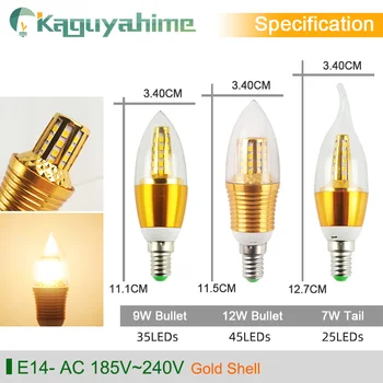 Kaguyahime 10pcs Aluminum LED Sveča Žarnica E14 220V 7W 9W 12W LED Lučka Zlato Srebro Za Lestenec Zaprtih Sveča, Luč Lampada