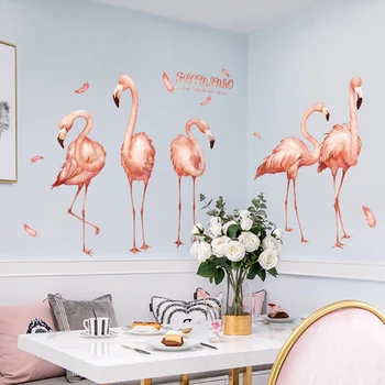 Pink Flamingo Stenske Nalepke za Otroke Dekleta Soba, Spalnica Odstranljivo Nalepko Ustvarjalno Pero Freske Dekoracijo Sten DIY samolepilni